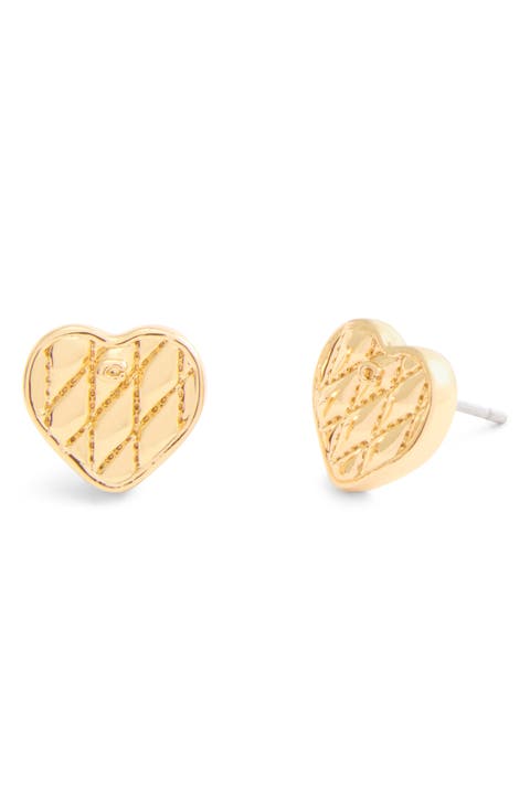 Quilted Heart Stud Earrings