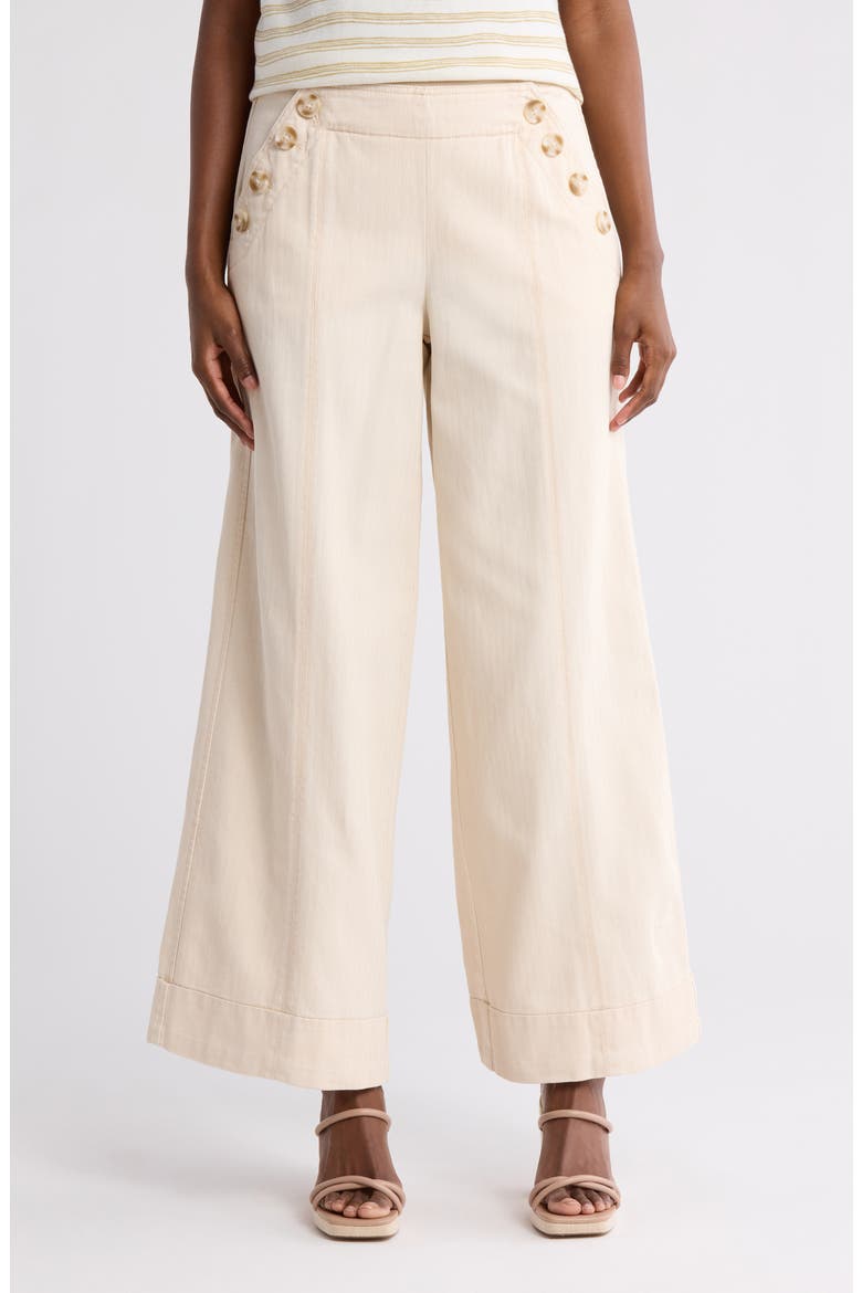 Herringbone Sailor Cotton Wide Leg Pants, Main, color, ECRU