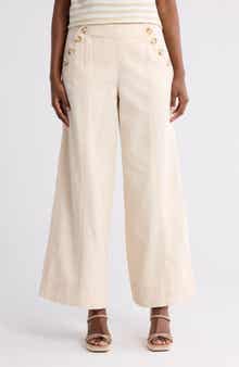 Democracy Herringbone Sailor Cotton Wide Leg Pants