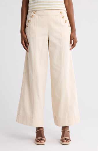 Democracy Herringbone Sailor Cotton Wide Leg Pants