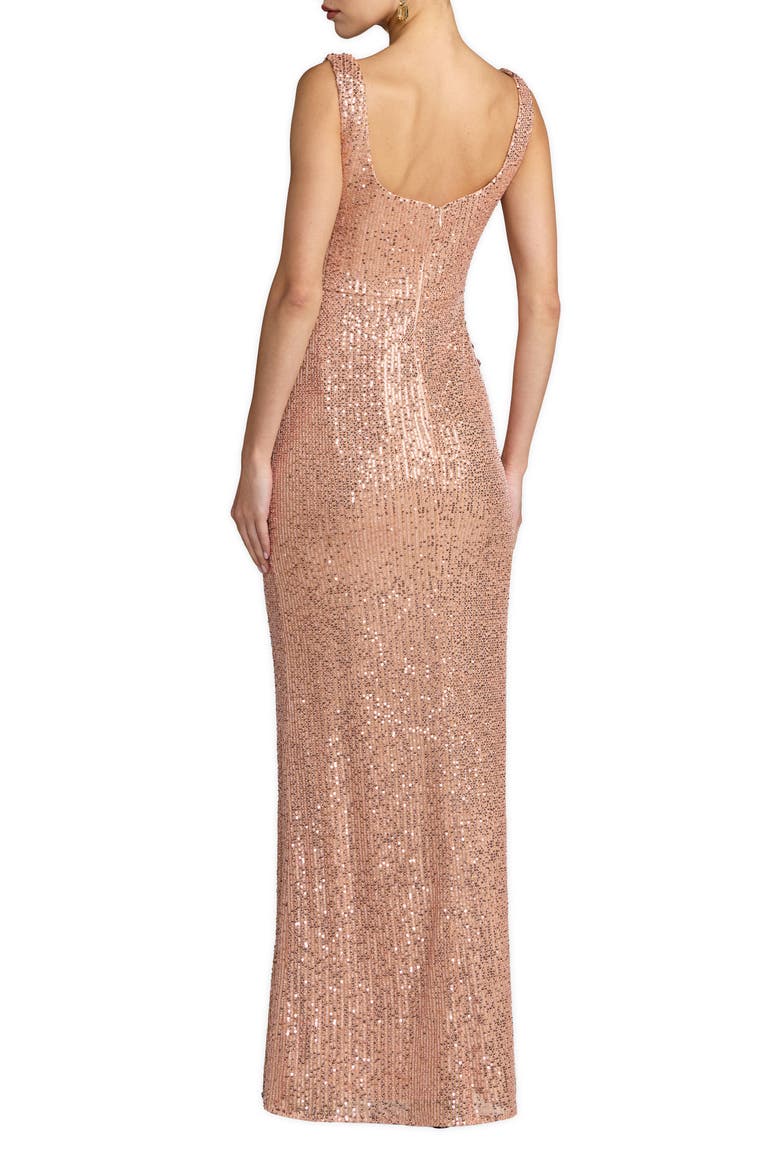 Sleeveless Sequin Column Gown With 3D Flowers, Alternate, color, Copper