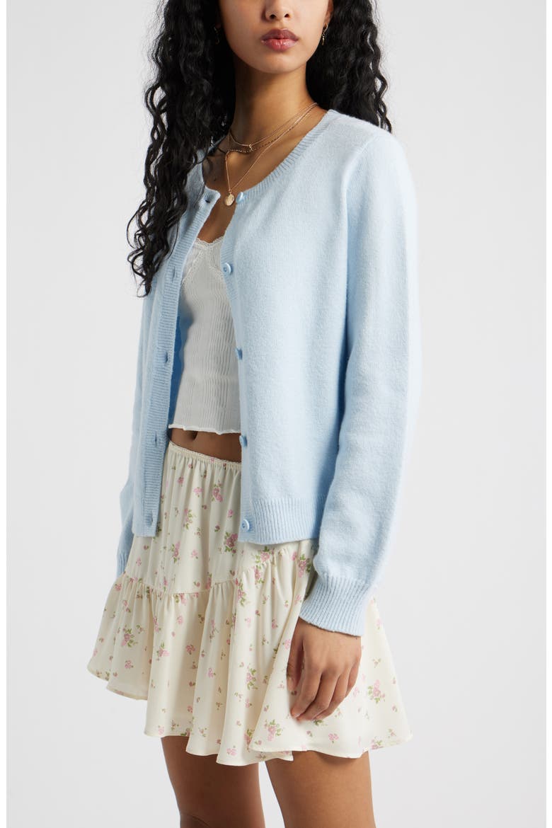 Crewneck Cotton Blend Cardigan, Alternate, color, BLUE BIRD