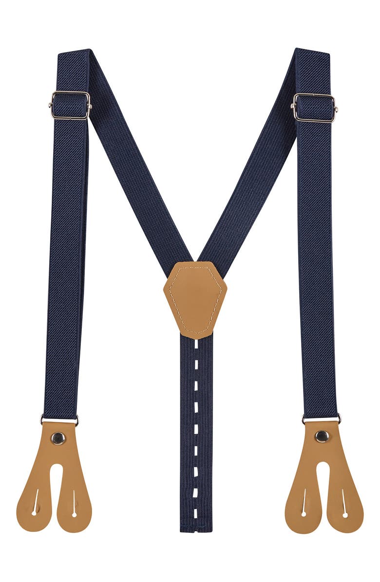 Andy & Evan Button-Up Shirt, Suspenders, Pants & Bow Tie Set, Alternate, color, Navy