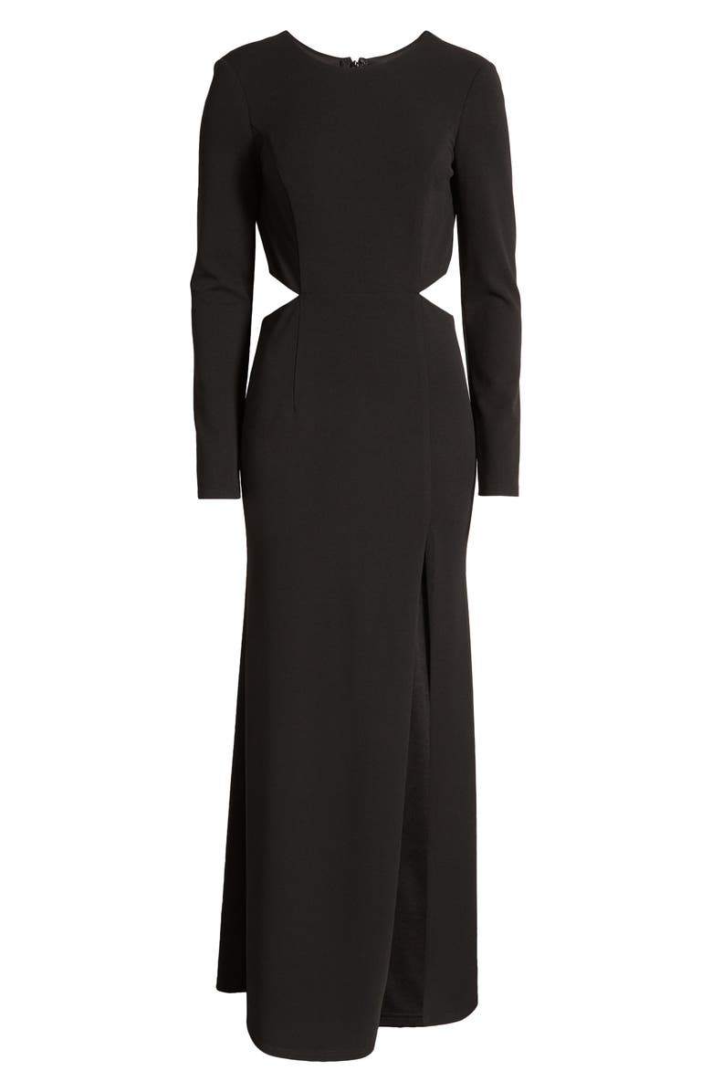 Lulus Going For the Wow Side Slit Long Sleeve Gown, Alternate, color, 