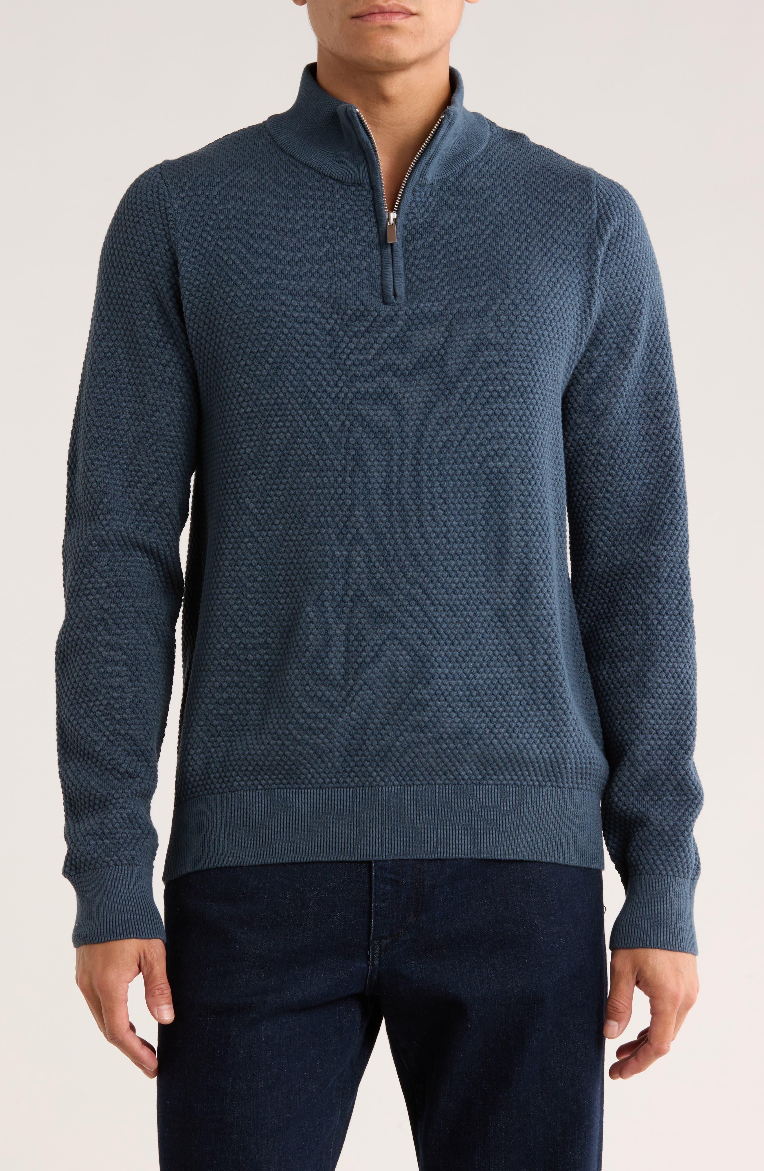 SOUL OF LONDON Textured Cotton Quarter Zip Sweater