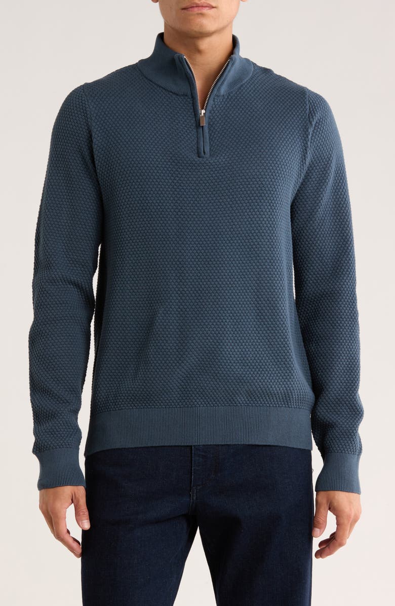SOUL OF LONDON Textured Cotton Quarter Zip Sweater, Main, color, Navy/ Marine