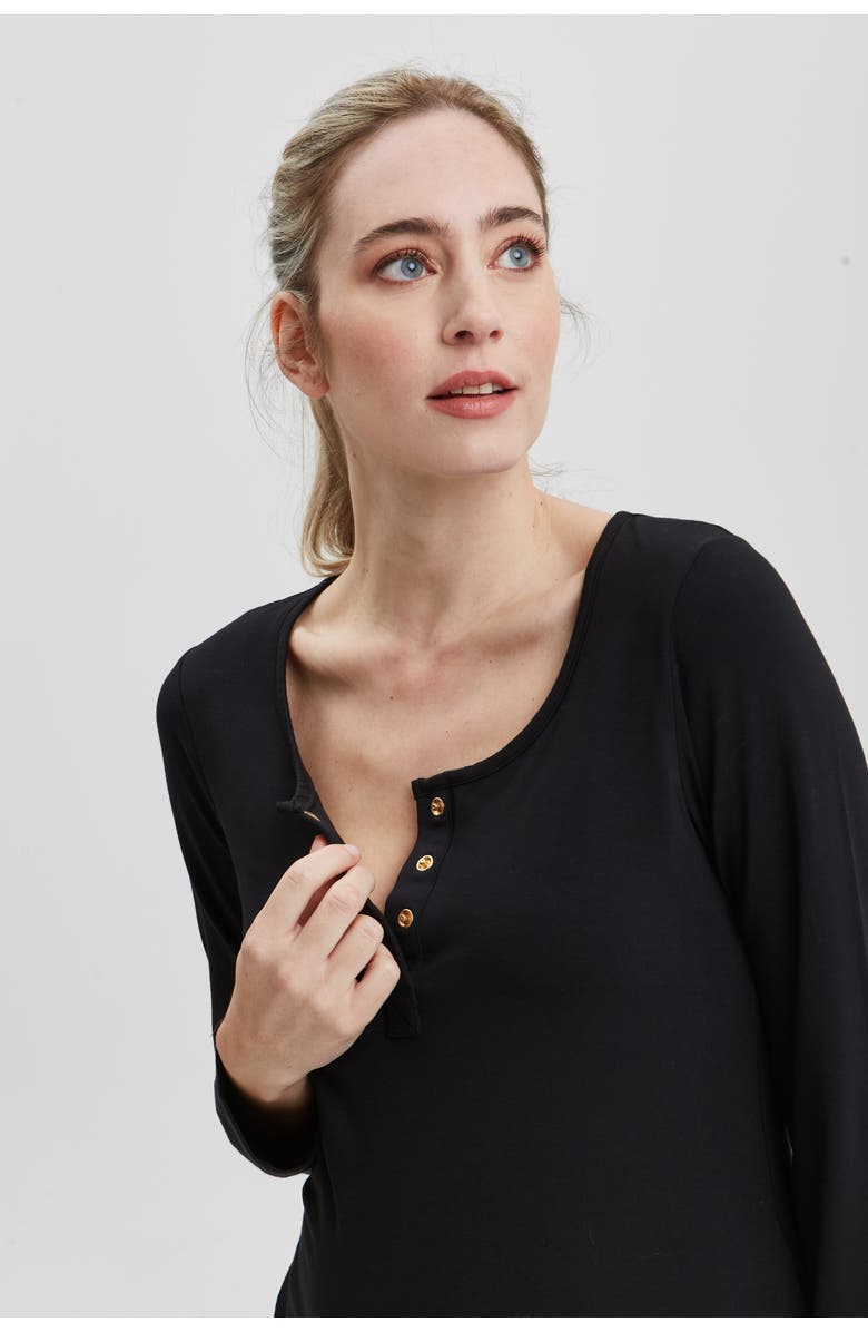 Nom Maternity Heart On My Sleeve Maternity & Nursing Nightgown, Alternate, color, Black