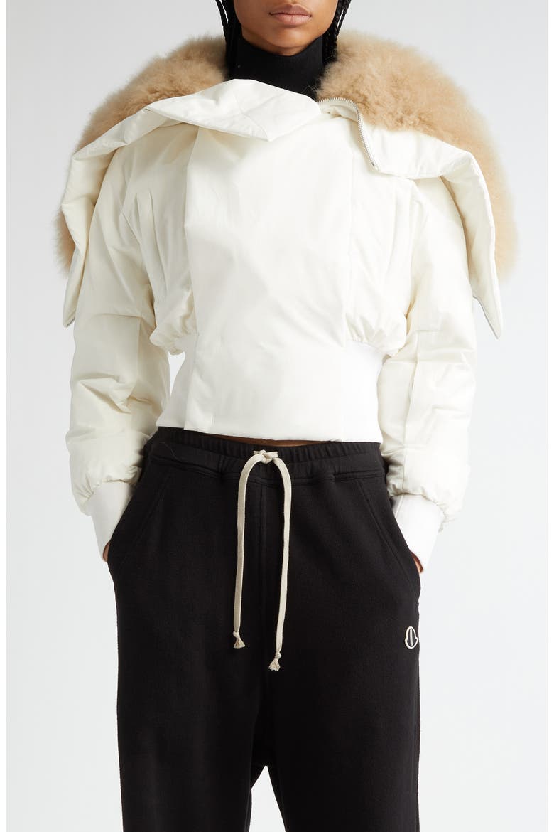 Alice Short Down Parka with Genuine Goat Hair Trim, Main, color, 001-WHITE