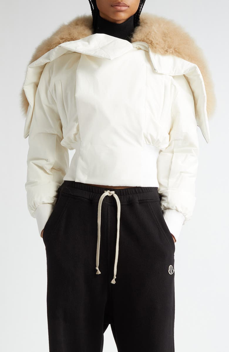 Moncler Alice Short Down Parka with Genuine Goat Hair Trim, Main, color, 