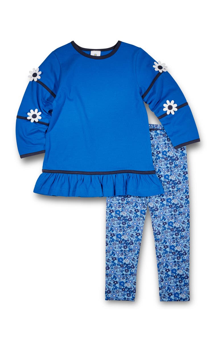 Florence Eiseman Knit Tunic With Flowers And Floral Leggings, Main, color, Blue