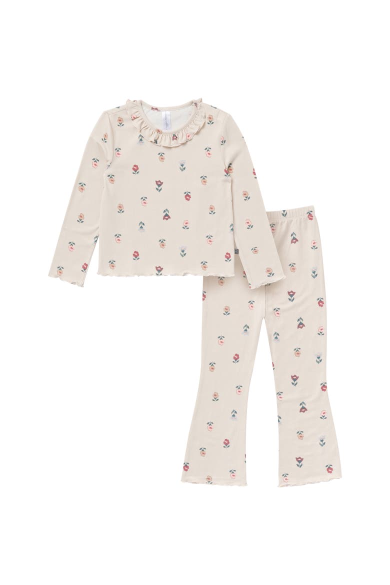 Ruffle Collar Top and Flare Pant Set, Alternate, color, Ivory