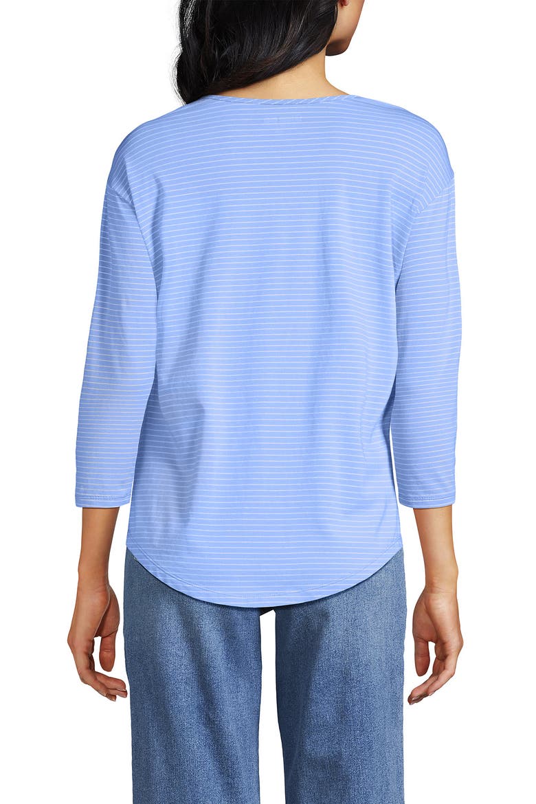 3/4 Sleeve Lightweight Jersey U-Neck Tunic, Alternate, color, Clear Blue Sky Thin Stripe