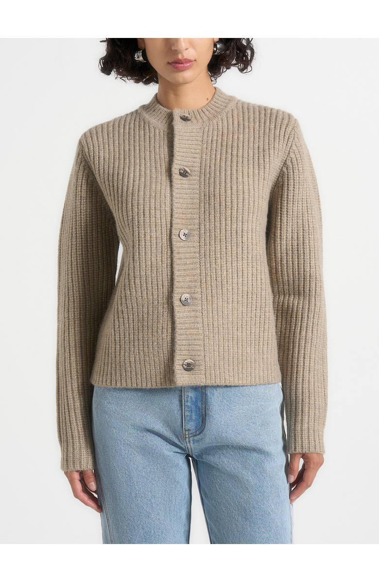 Manière De Voir Alix Unisex Crewneck Ribbed Knit Cardigan, Alternate, color, Beige