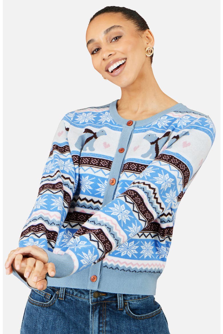 Polar Bear Fairisle Cardigan, Alternate, color, Blue