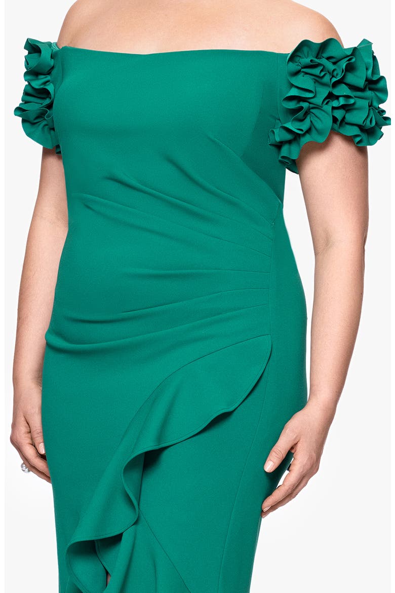 Pleated Ruffle Off the Shoulder Midi Dress, Alternate, color, GREEN