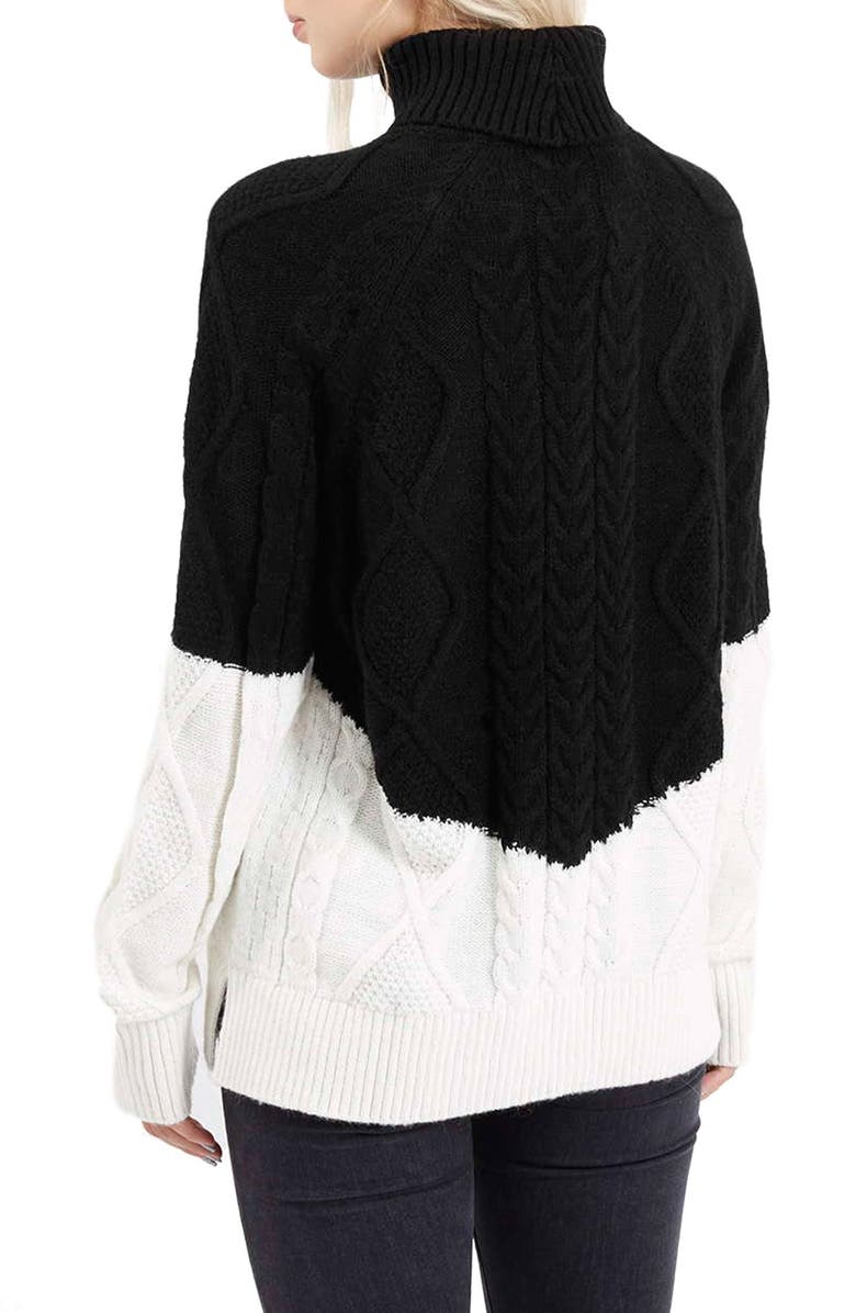 Topshop Colorblock Cable Knit Sweater, Alternate, color,