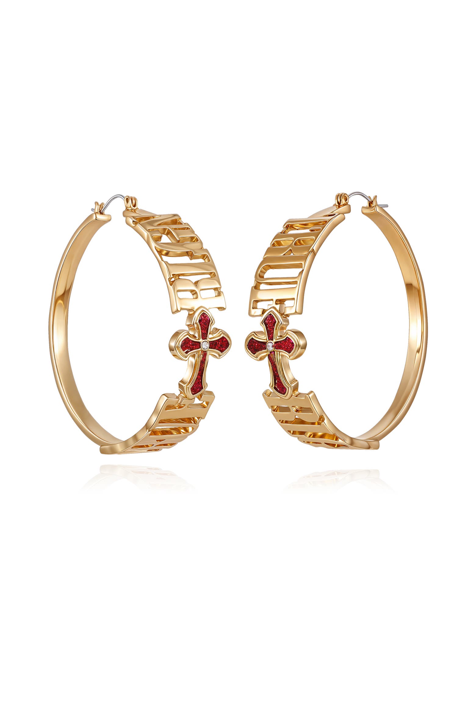 Cross Bold Lettering True Religion Logo Cross Hoop Earrings (Women) | Nordstrom