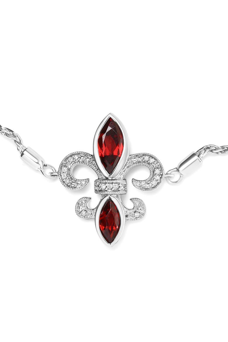 Silver Garnet & Diamond Accent Fleur De Lis Bracelet, Alternate, color, White