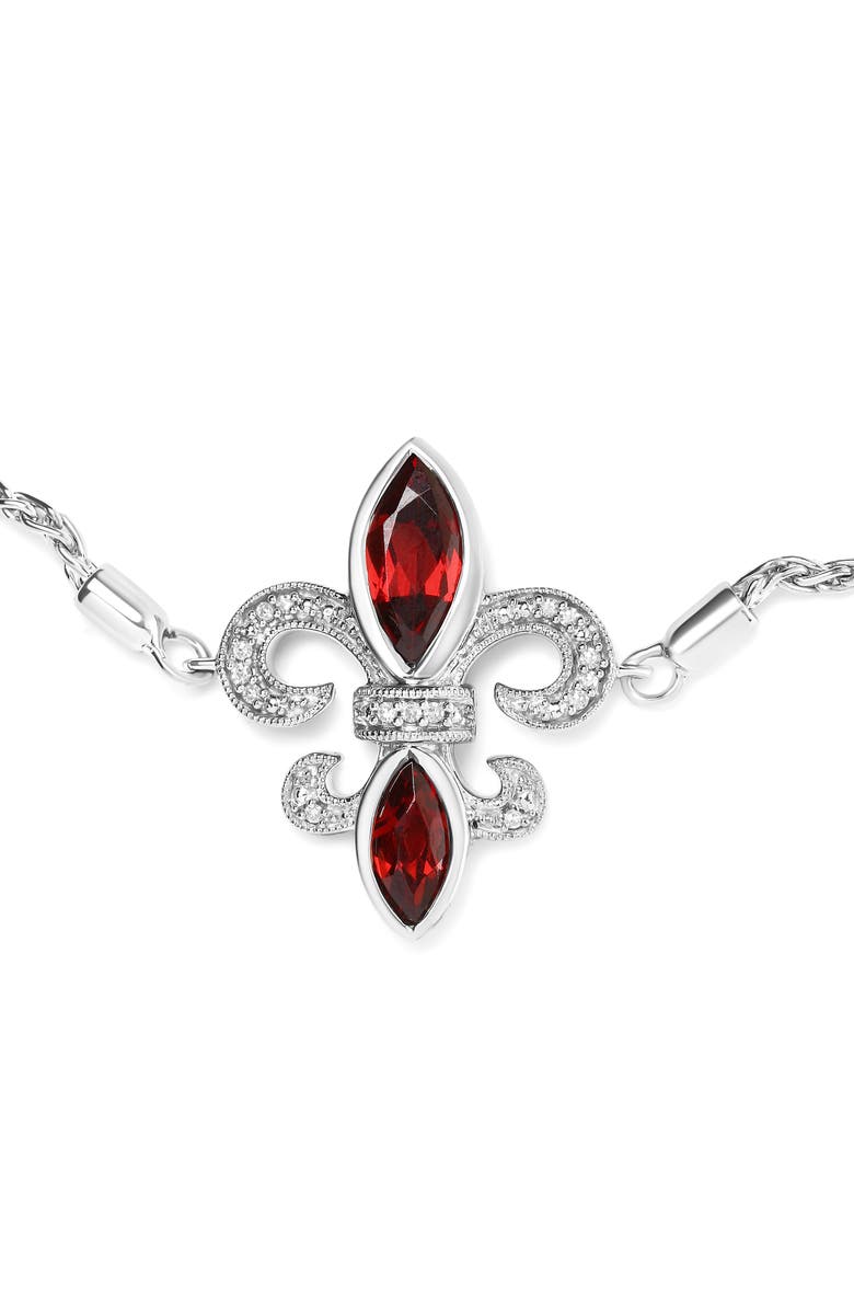 Haus of Brilliance Silver Garnet & Diamond Accent Fleur De Lis Bracelet, Alternate, color, White