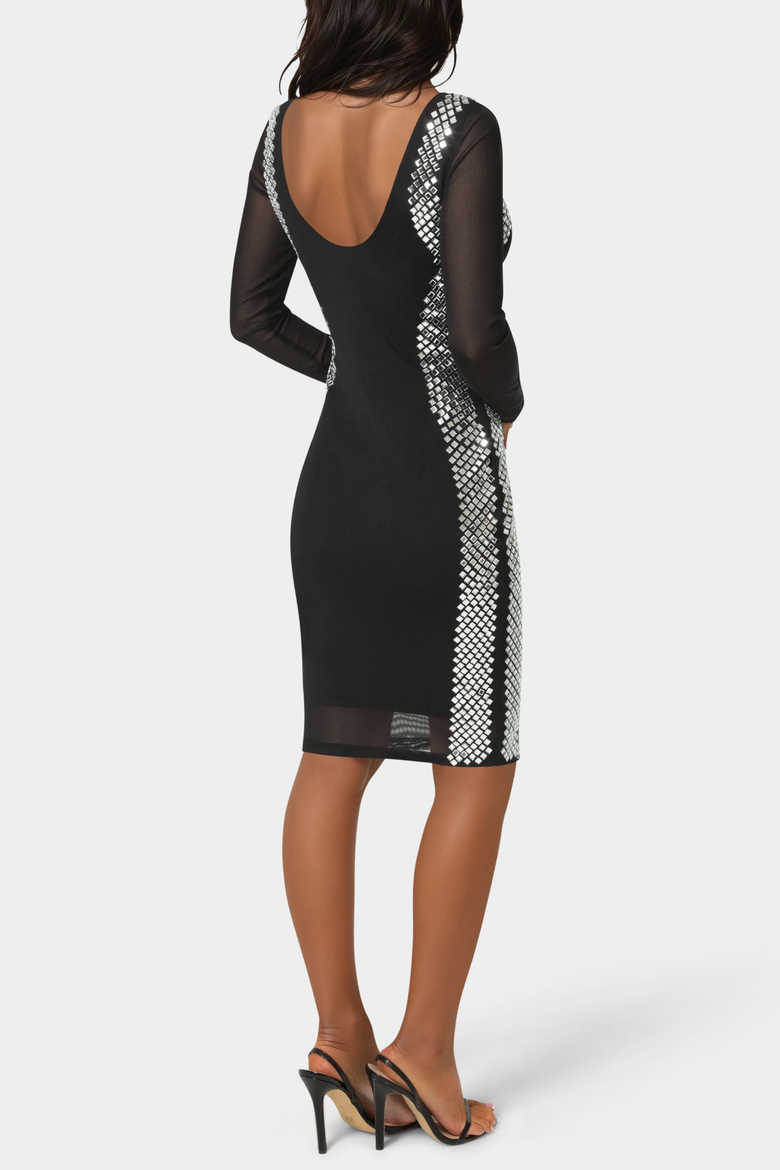 BodyCon Embellished Knee Length Dress, Alternate, color, Black Silver