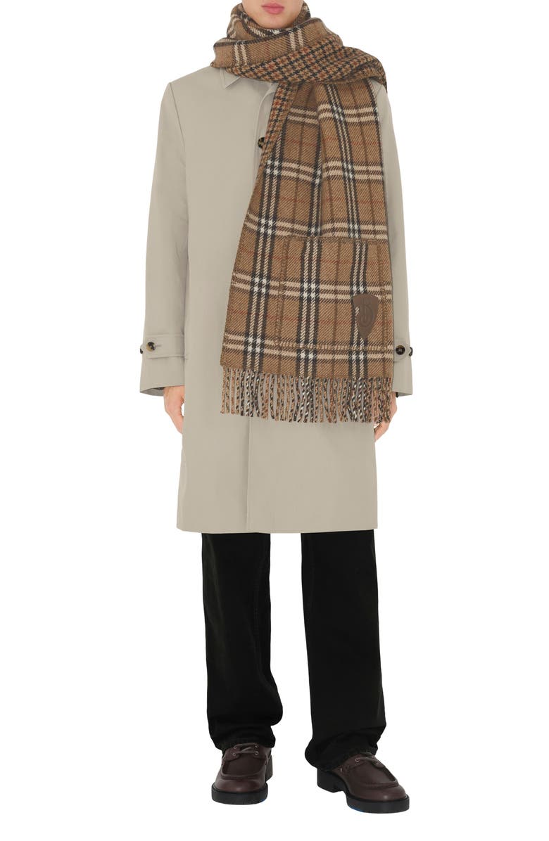Burberry Reversible Check Cashmere & Wool Fringe Scarf, Alternate, color,