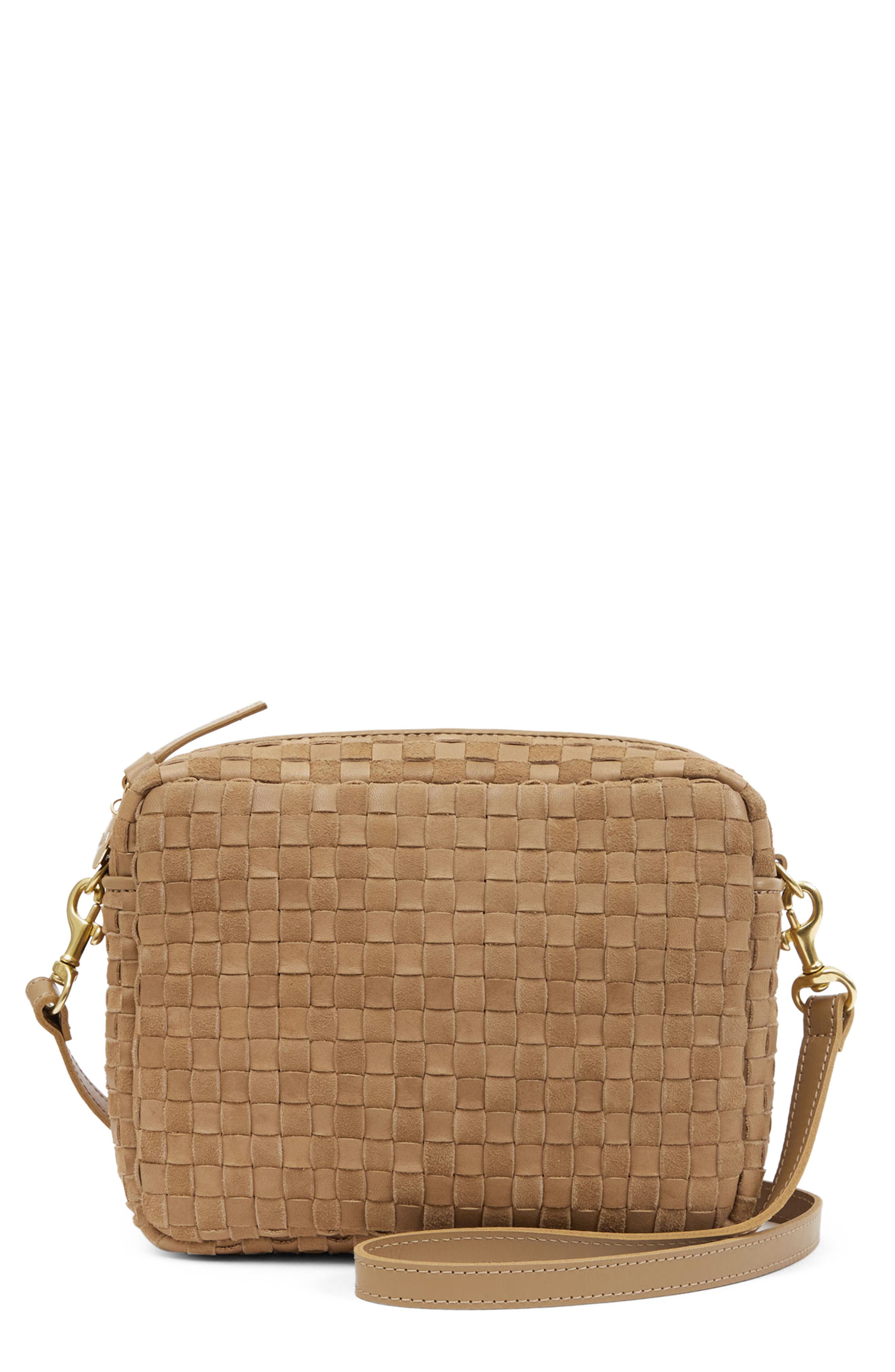 Clare V. Midi Sac Woven Leather & Suede Crossbody Bag in Clay Nappa Suede Woven Checker 
