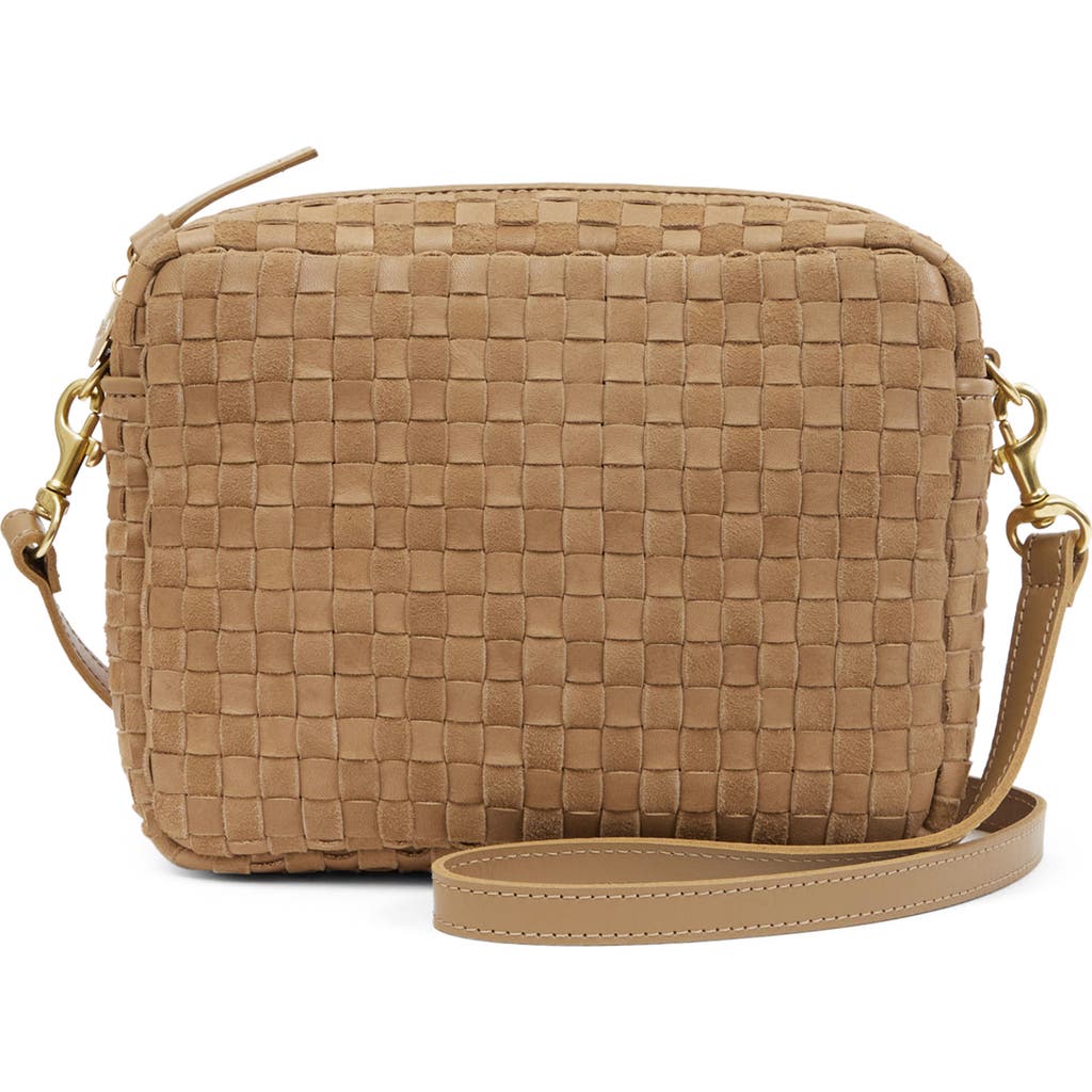 Clare V. Midi Sac Woven Leather & Suede Crossbody Bag in Clay Nappa Suede Woven Checker