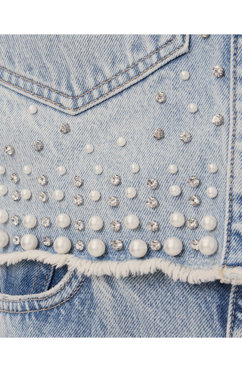 AllSaints Tove Embellished Short Sleeve Oversize Denim Button-Up Shirt, Alternate, color,