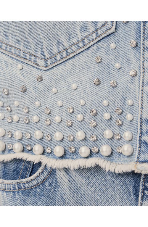 Allsaints Tove Embellished Short Sleeve Oversize Denim Button-up Shirt In Light Indigo