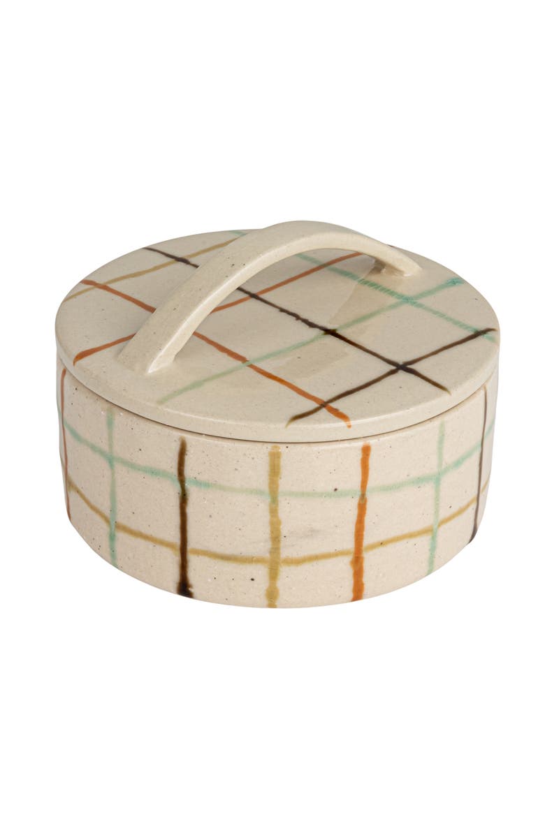 Storied Home Mosaic Retreat Stoneware Dish with Lid, Multicolor, Main, color, Grey