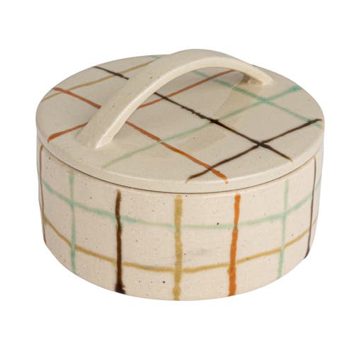 Storied Home Mosaic Retreat Stoneware Dish With Lid, Multicolor In Neutral
