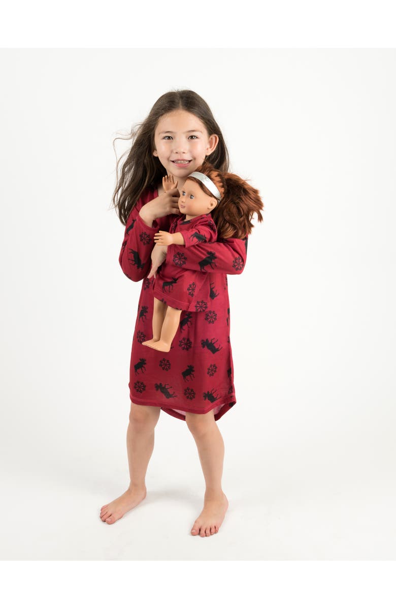 Leveret Girls Long Sleeve Nightgown with Matching Doll Nightgown, Printed Design, Main, color, Moose