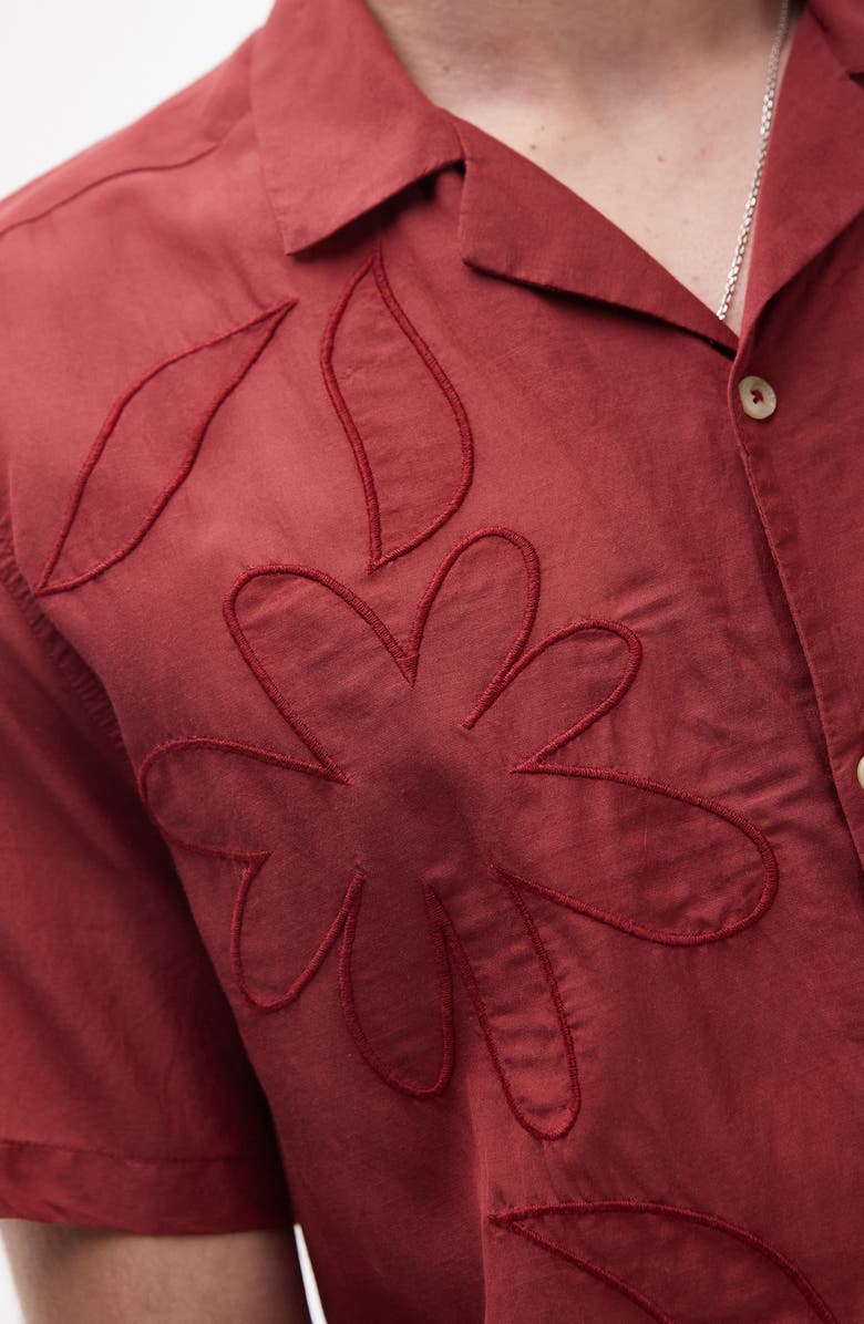 Topman Sheer Embroidered Camp Shirt, Alternate, color, Red