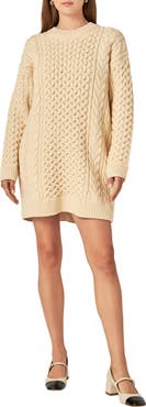 English Factory Cable Stitch Long Sleeve Sweater Dress