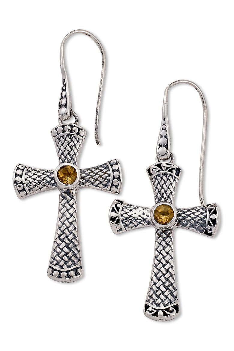 Sterling Silver Cross Earrings, Main, color, YELLOW