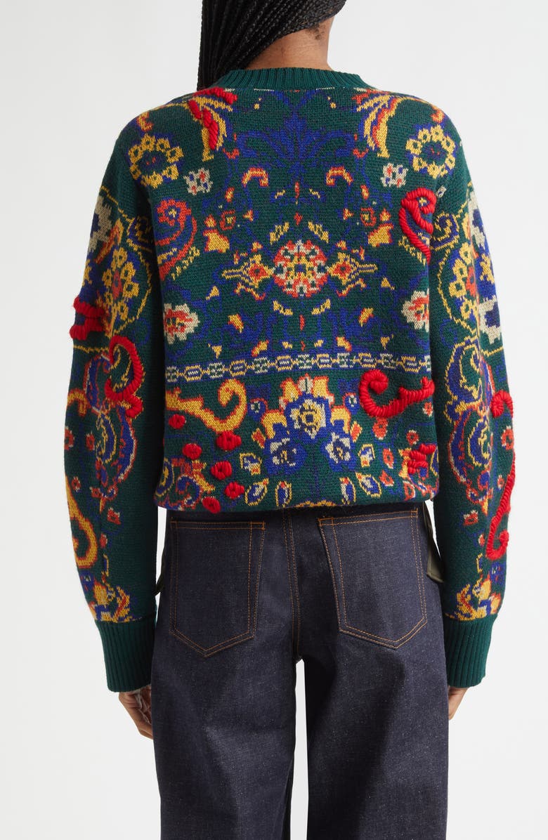 Sacai Floral Jacquard Wool Sweater, Alternate, color, Green