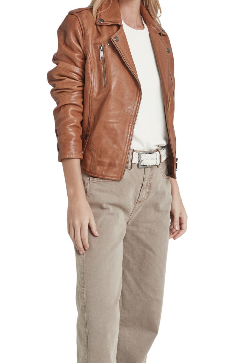 Velez Biker Nature Leather Jacket With Fitted Silhouette, Alternate, color, Honey