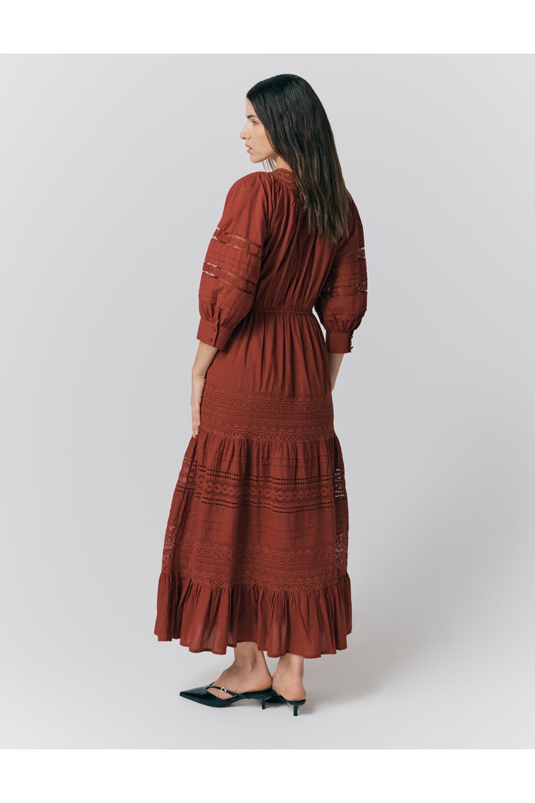 Leoni Lace Trim Cotton Midi Dress, Alternate, color, Burgundy