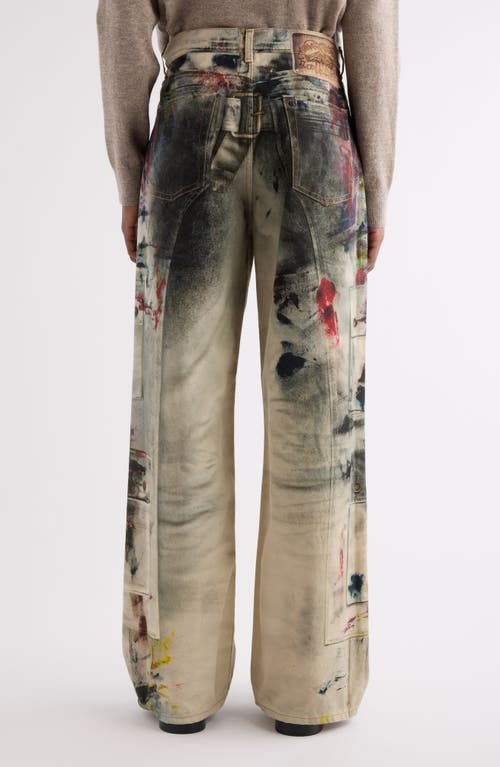 Acne Studios 1981 Paint Print Trompe L'oeil Wide Leg Jeans In Multi