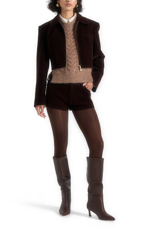 Samia Velvet Patent Mini Shorts