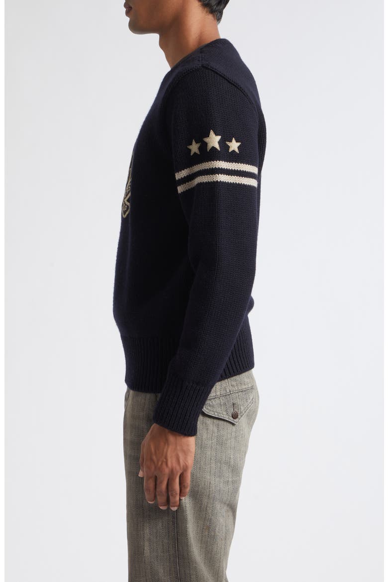 Hilltop Climbers Appliqué Wool Sweater, Alternate, color, DARK NAVY
