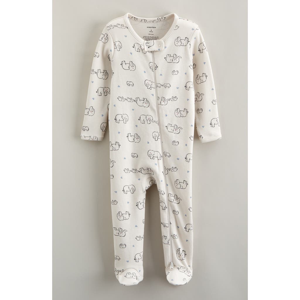 Nordstrom Print Zip Cotton Footie In White