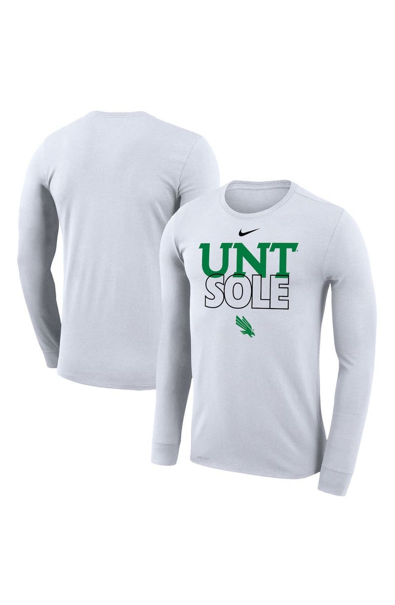 Nike White North Texas Mean Green 2023 On Court Bench Long Sleeve T-Shirt, Main, color,
