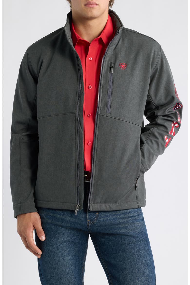 Logo Water Repellent Softshell Performance Jacket, Main, color, CHARCOAL/ AMERICANA