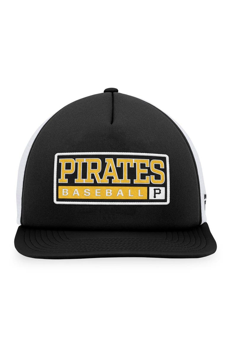 Men's Majestic Black/White Pittsburgh Pirates Foam Trucker Snapback Hat, Alternate, color, Black