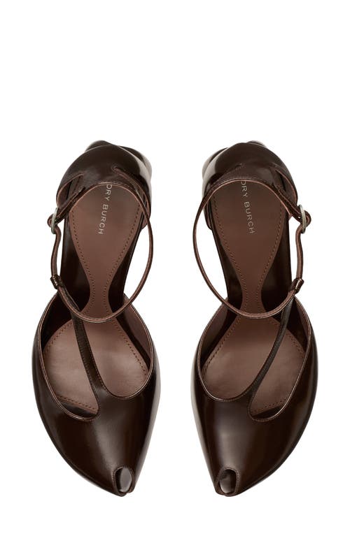 Tory Burch Peep-toe T-strap Heeled Sandal In Brown