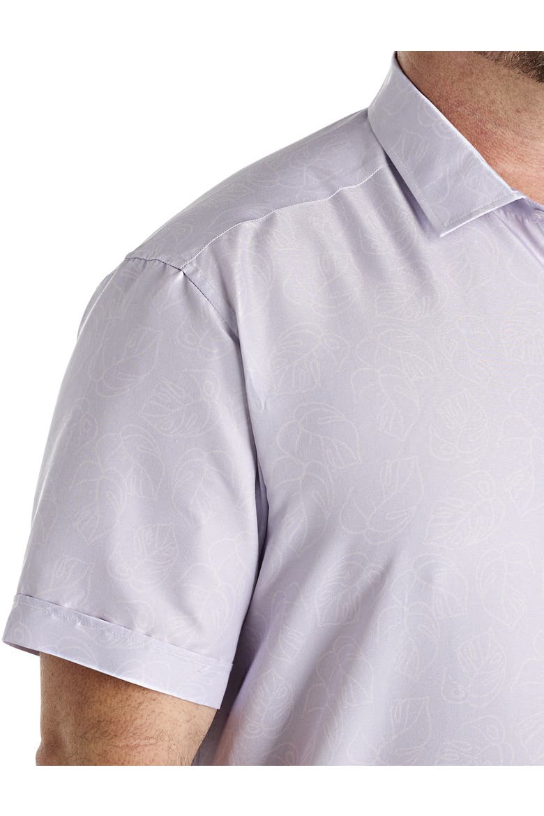 Big & Tall Microfiber Big Leaf Print Sport Shirt, Alternate, color, PURPLE