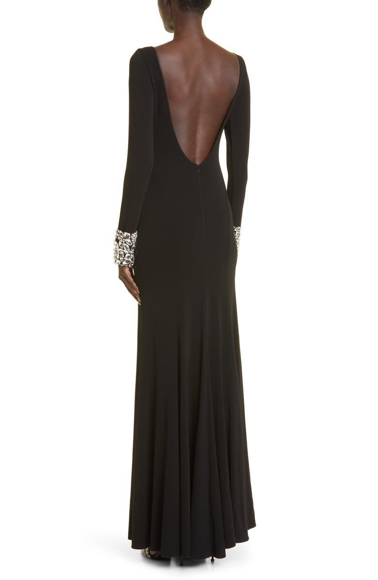 McQueen Crystal Shard Long Sleeve Crepe Jersey Maxi Dress, Alternate, color, 