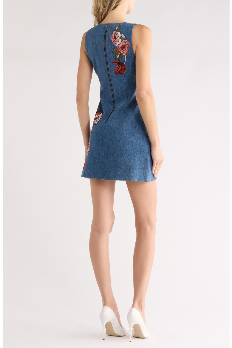 Cade Floral Embroidered Sleeveless Denim Dress, Alternate, color, BROOKLYN BLUE/ MULTI
