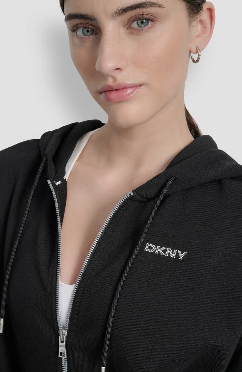 DKNY Mini Stud Logo Full Zip Hoodie, Alternate, color, Black